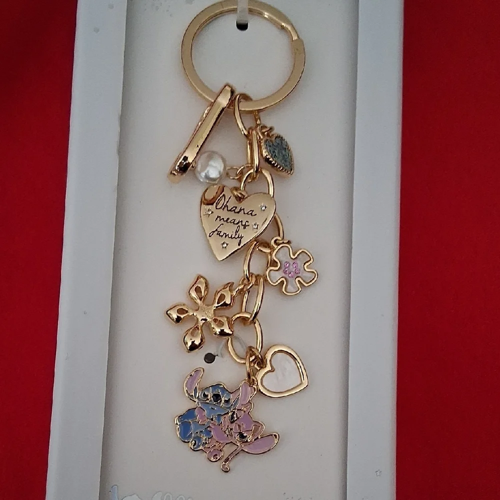 Disney Stitch & Angel Keychainborvaba with Heart and Flower Charms - Picture 5 of 7